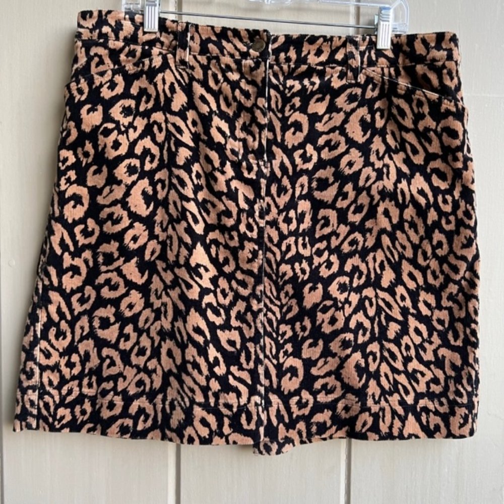 Jones New York Signature Stretch Corduroy Leopard Print Skirt_Size 16